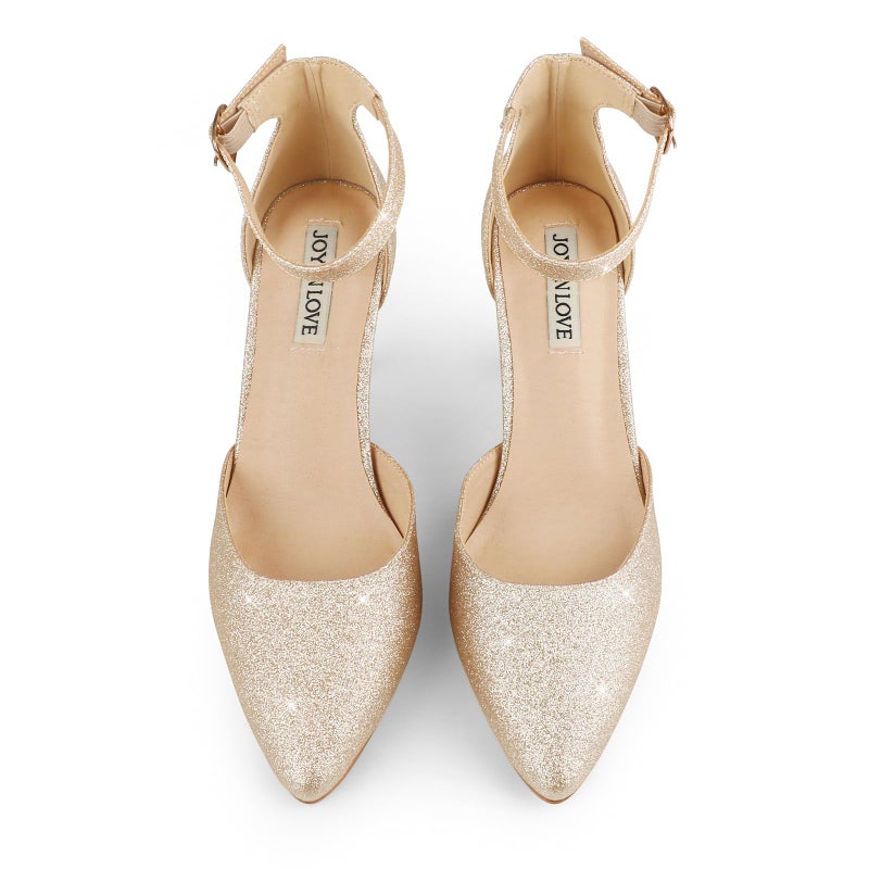 JOY IN LOVE Closed Toe Heels Pumps for Women 3IN Stiletto Pointed Toe Ankle Strap Heels Gold Glitter US7.5 - Image 4