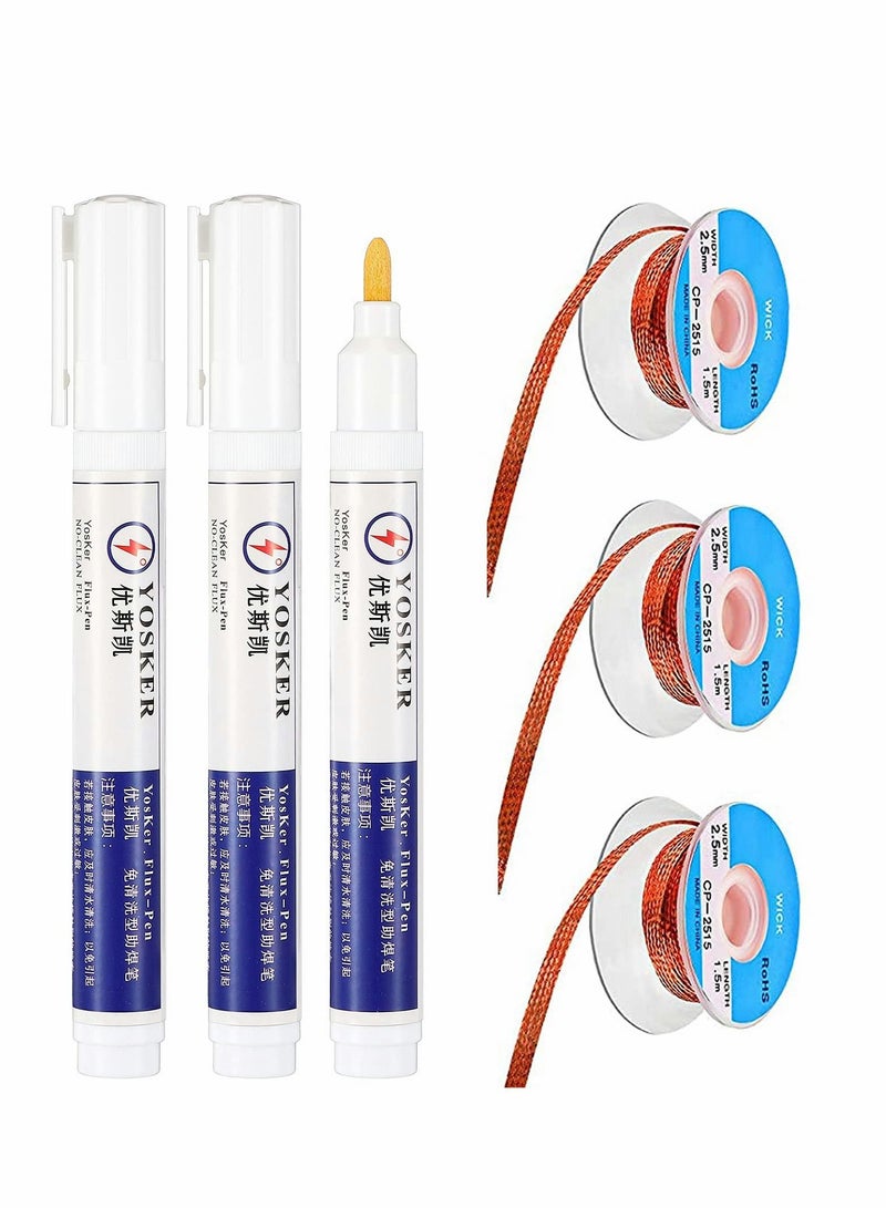 Excefore No Clean Soldering Pen and Solder Remover Wick 0.1 Inch Wide and 59 Inch Long Solder Braid Wick Liquid Solder Flux for Electronics Welding Repair Tabbing Wire Maintenance 6 Pieces  - Image 1
