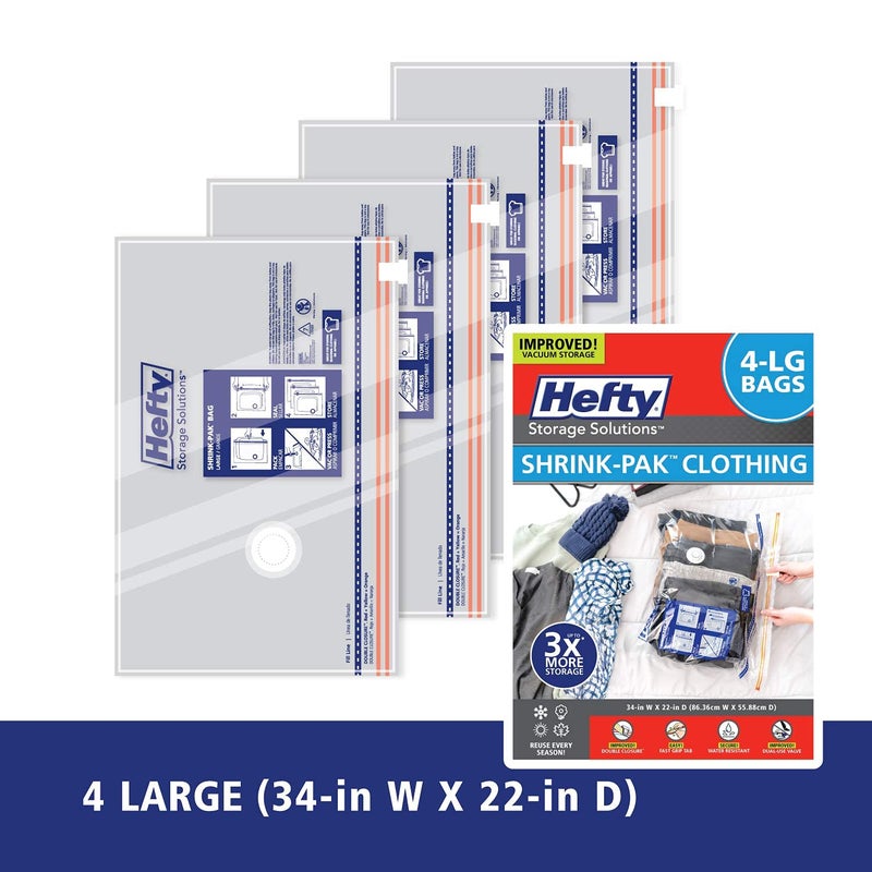 Shrink-Pak Hefty ShrinkPak 4 Large Vacuum Storage Bags for Clothes Pillows Towels or Blankets Space Saver Vacuum Sealer Bags Ideal Under Bed Storage Solutions - Image 2