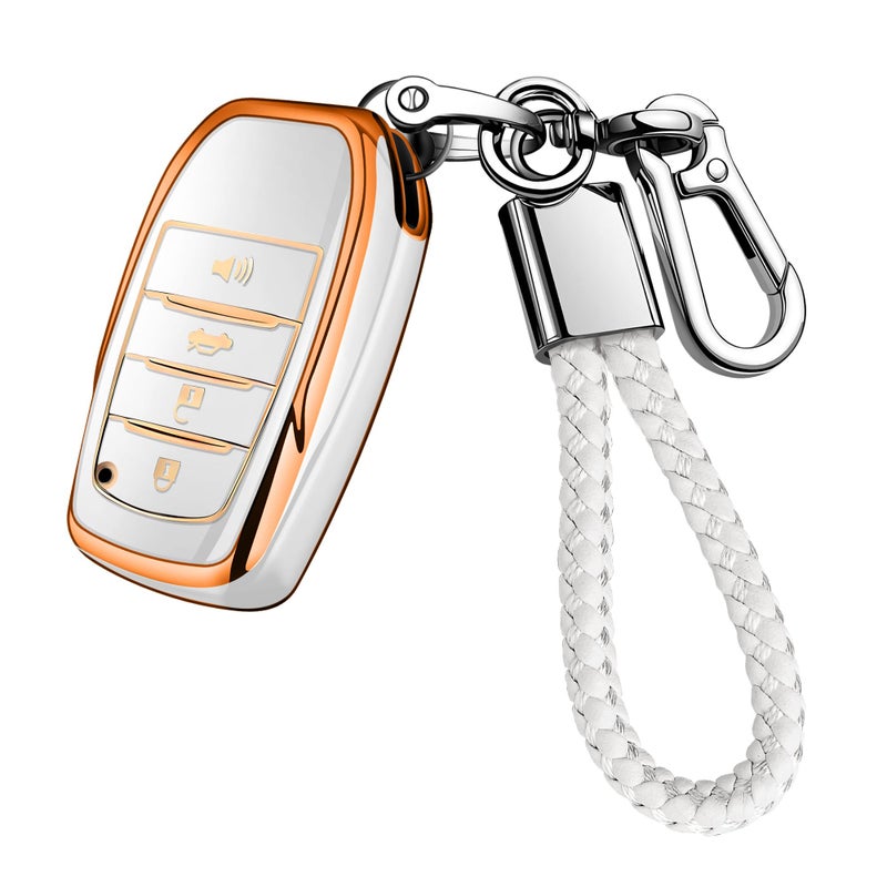 JOYEAR for Toyota Key Fob Cover with Key chain Compatible with 20252026 Camry 4Runner20192026 Land CruiserMirai20212026 Venza Hilux Grand Highlander Tundra BZ4XCorollaPriusGoldWhite - Image 3