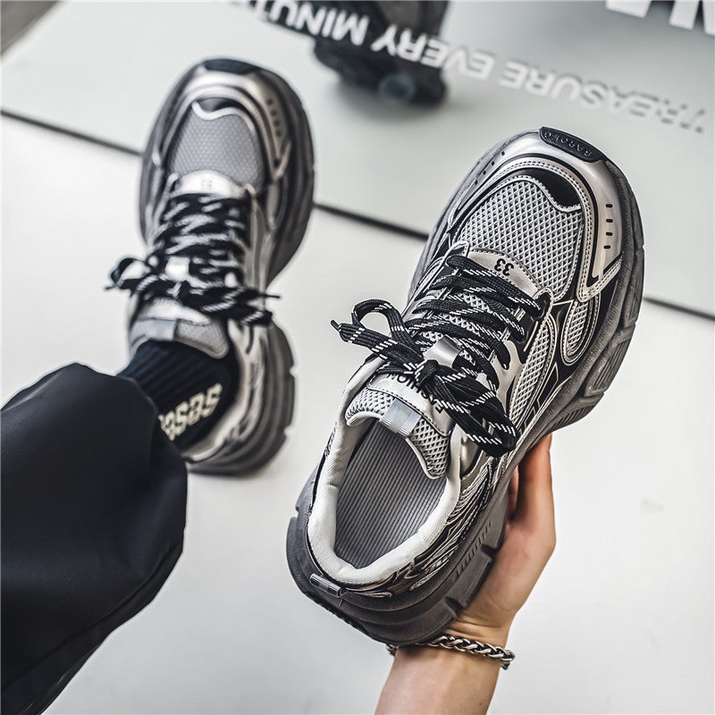 Cross-border Mens Shoes Summer Breathable Thin Mesh Sports Casual Thick Sole Elevated Foot Large Wide Fat silver Dad Trendy Shoes white - Image 2