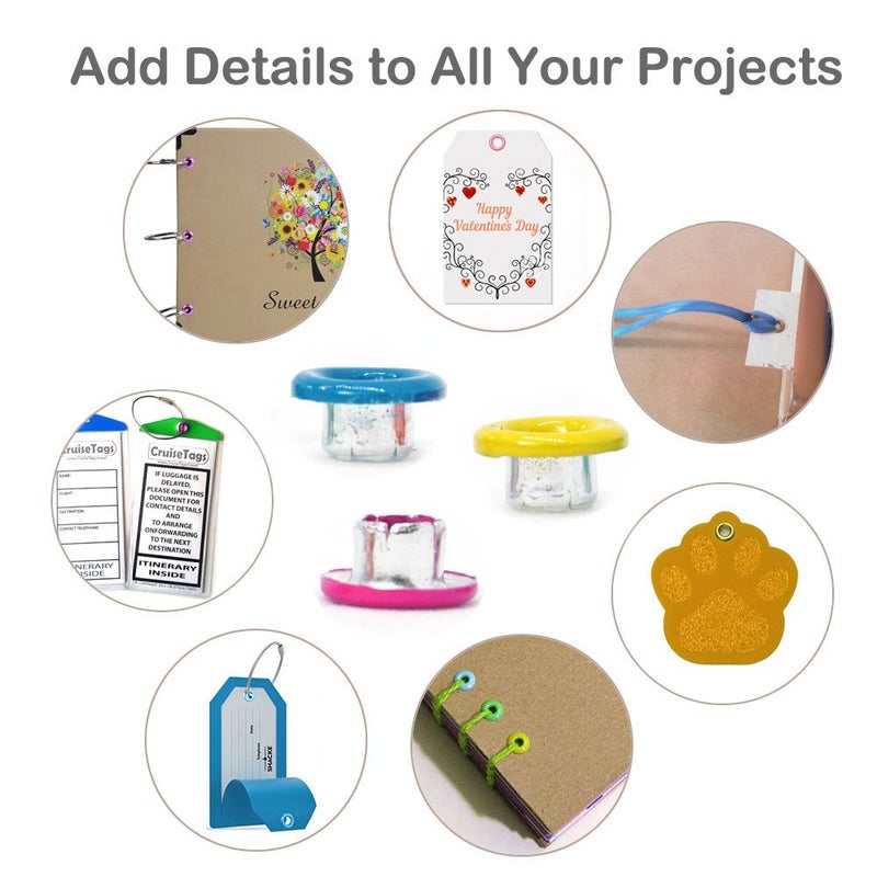 FoRapid 3mm/1/8 Aluminum Quicklet Eyelets-Scrapbooking/Birthday Wedding Greeting Holiday Card/Paper Craft/Luggage Cruise Tag/DIY Album/Clothing etc-Pre-Cut Back Slit Set with a Pen-84 PCS (Vivid) - Image 3