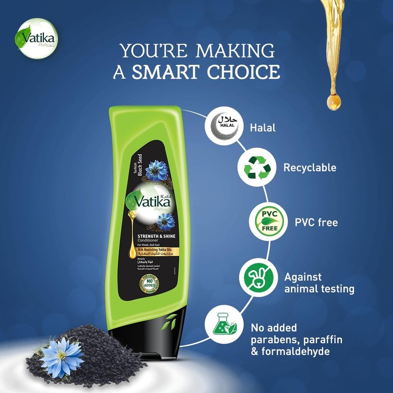 Vatika Naturals Turkish Black Seed Strength & Shine Conditioner 200ml - Intense Nourishment for Weak, Dull Hair - Image 3