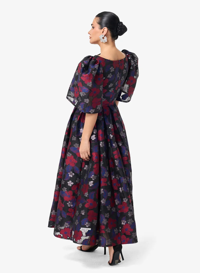Threadz by Ajooni Puff Sleeve Printed Maxi Dress