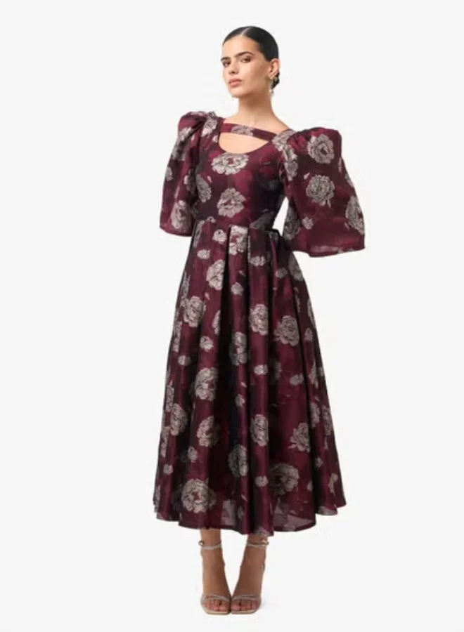 ثريدز باي اجوني فستان ماكسي مطبوع بأكمام منفوشة