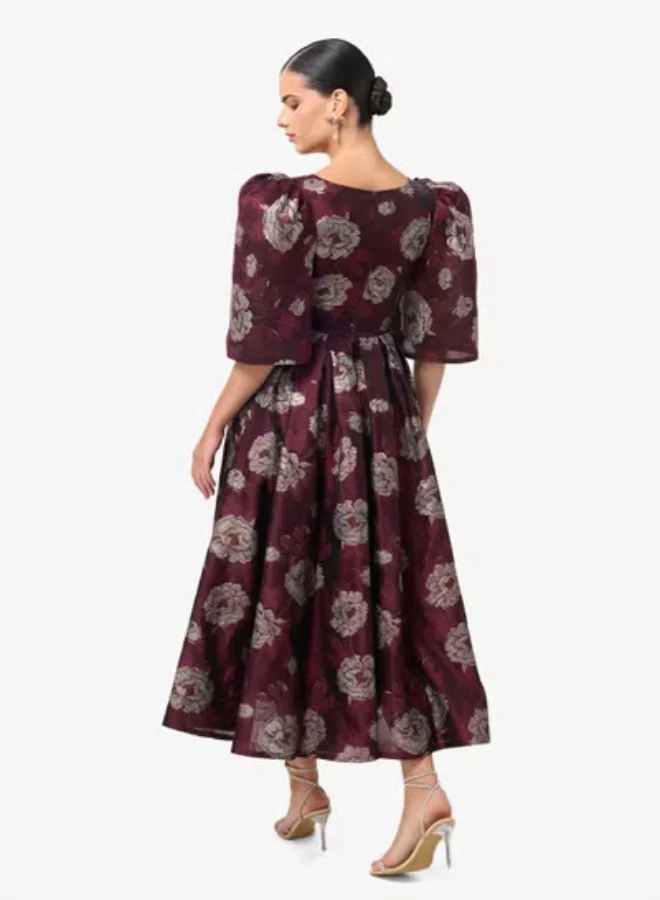 ثريدز باي اجوني فستان ماكسي مطبوع بأكمام منفوشة