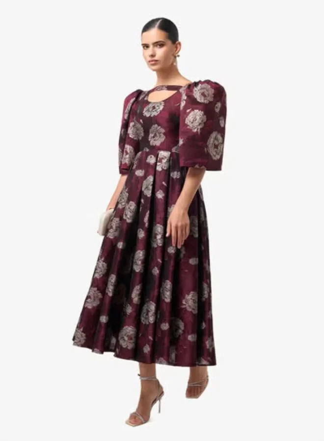 Threadz by Ajooni  Puff Sleeve Printed Maxi Dress for Women | Best Price UAE