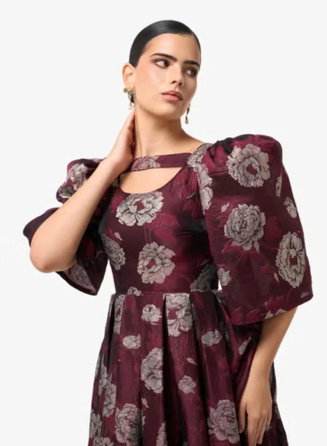 Threadz by Ajooni  Puff Sleeve Printed Maxi Dress for Women | Best Price UAE