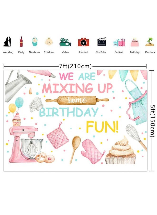 DMI 7×5ft Baking Birthday Backdrop We are Mixing Up Some Birthday Fun Kitchen Cake Party Banner Decorations Girls Cooking Baking Theme Photography Background Photo Booth Props  - Image 5