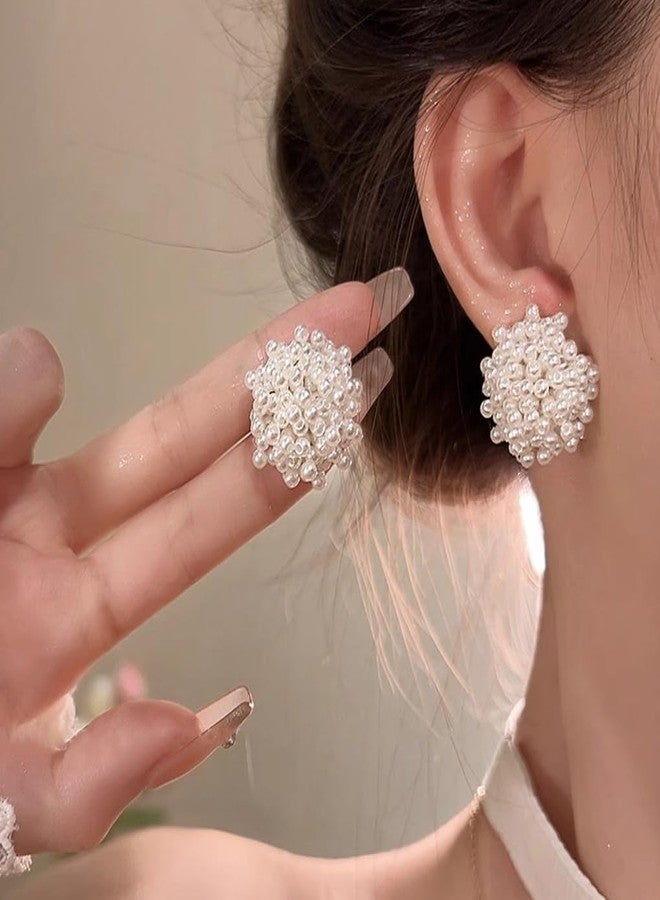 FUTIMELY Large Pearl Flower Cluster Stud Earrings for Women, Wedding, Engagement, Vintage Faux Pearl Ear Jewelry Accessories - Image 2