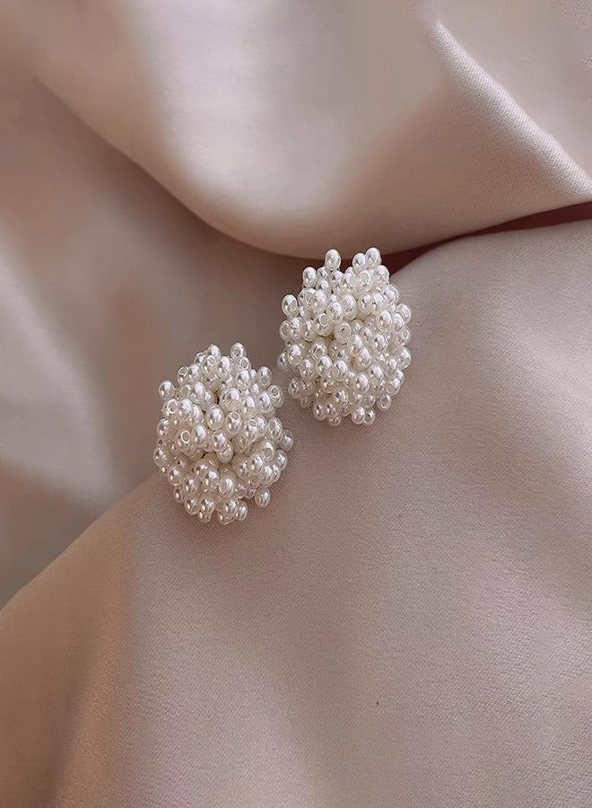 FUTIMELY Large Pearl Flower Cluster Stud Earrings for Women, Wedding, Engagement, Vintage Faux Pearl Ear Jewelry Accessories - Image 4