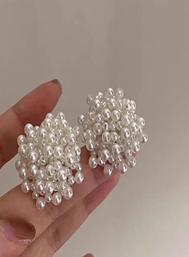 FUTIMELY Large Pearl Flower Cluster Stud Earrings for Women, Wedding, Engagement, Vintage Faux Pearl Ear Jewelry Accessories - Image 5