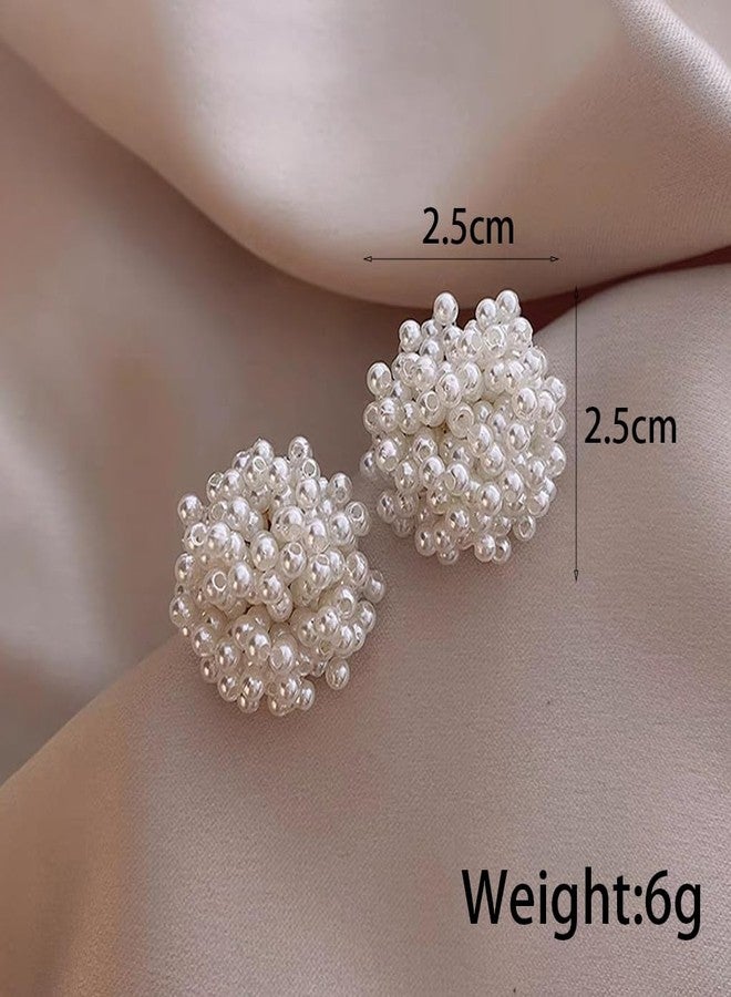 FUTIMELY Large Pearl Flower Cluster Stud Earrings for Women, Wedding, Engagement, Vintage Faux Pearl Ear Jewelry Accessories - Image 3