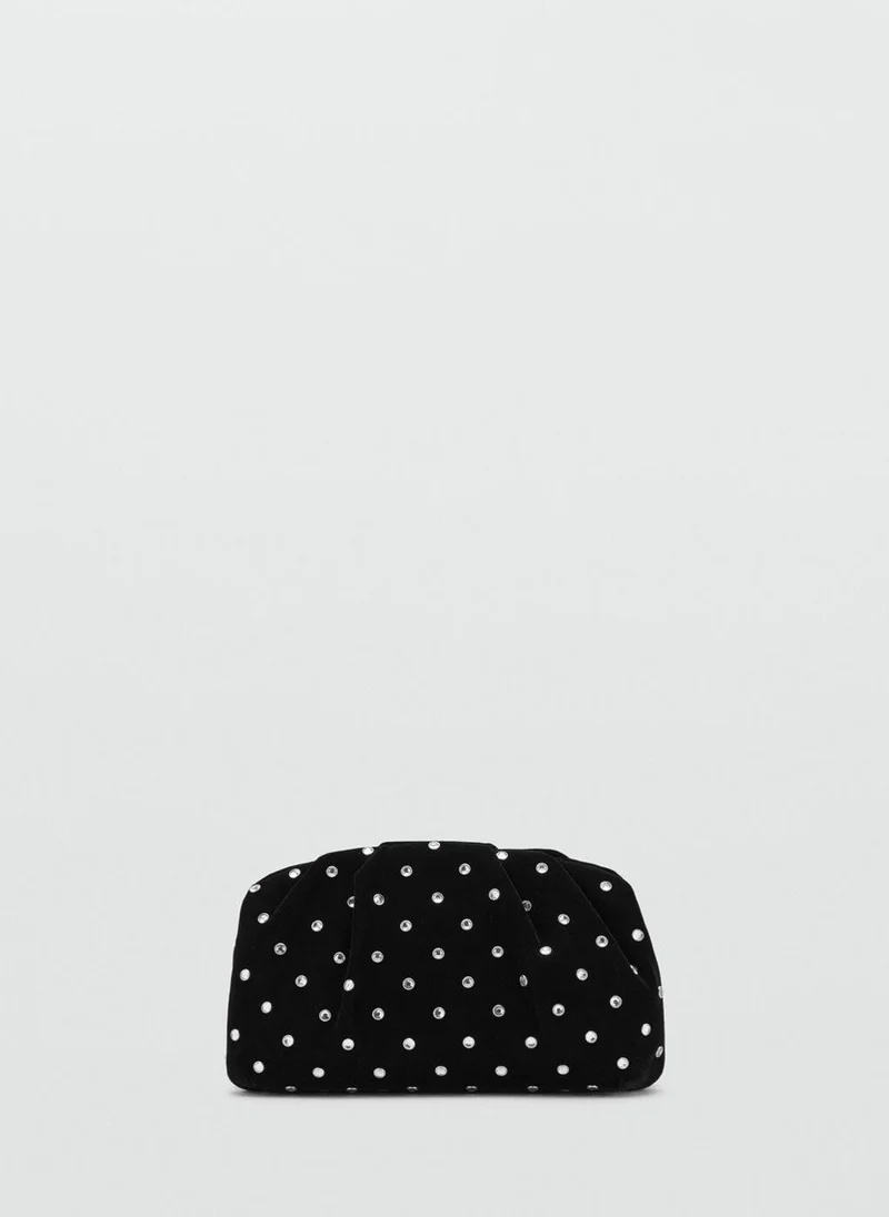 MANGO Velvet strass clutch