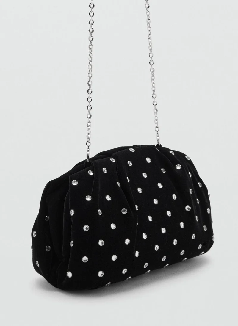 MANGO Velvet strass clutch