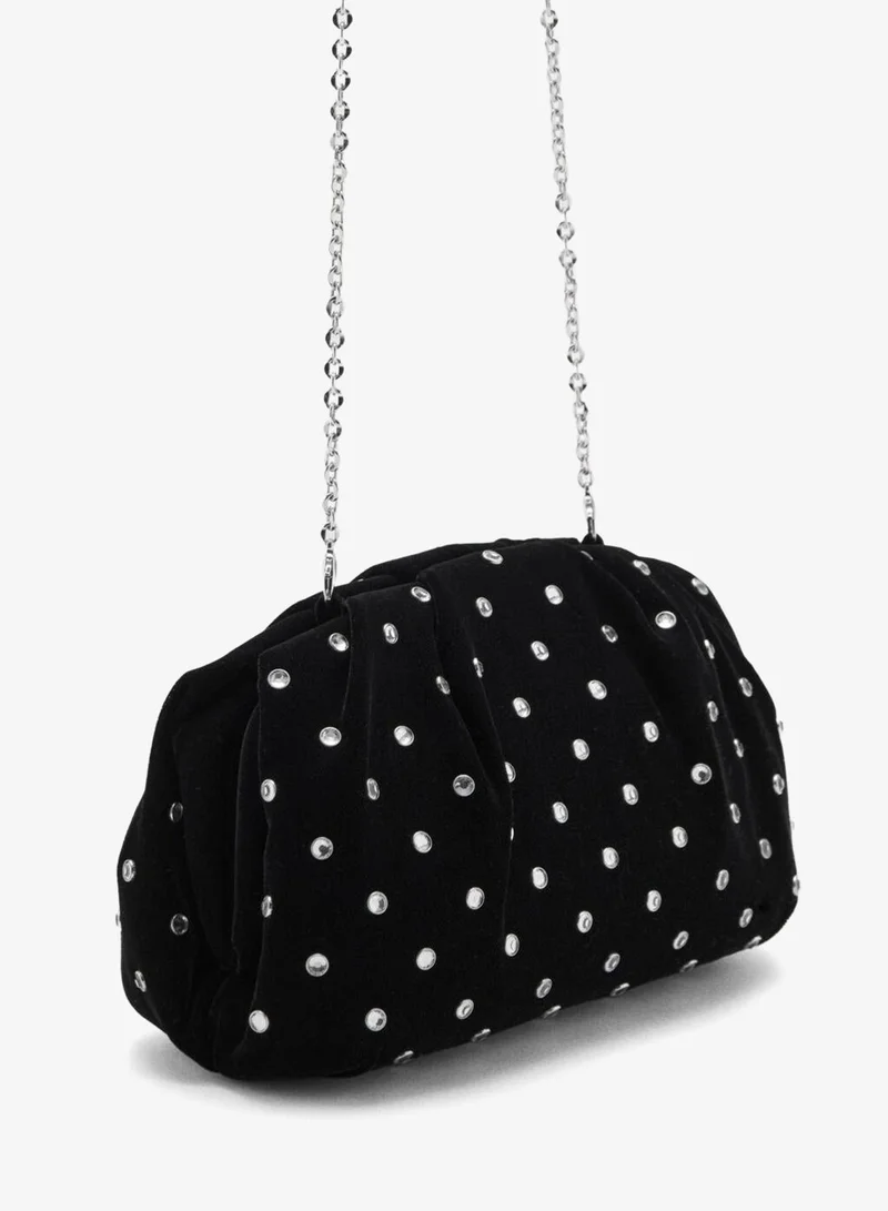 MANGO Velvet strass clutch