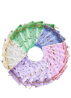 KASTWAVE Moon Star Organza Jewelry Candy Pouch, Gift Bags Pouches for Wedding Party Valentine's Day Drawstring Organza Bags, Jewelry Gift Bags 100Pcs (Mixed Color, 3.5 x 4.7 Inch)  - Image 1