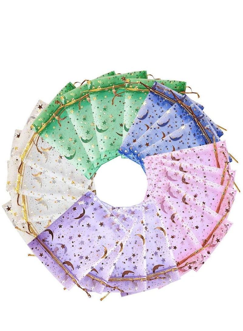 KASTWAVE Moon Star Organza Jewelry Candy Pouch, Gift Bags Pouches for Wedding Party Valentine's Day Drawstring Organza Bags, Jewelry Gift Bags 100Pcs (Mixed Color, 3.5 x 4.7 Inch)  - Image 1