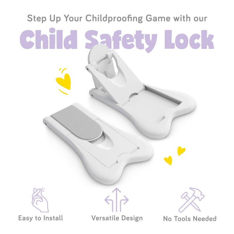 ashtonbee Child Safety Locks for Cabinets and Drawers, Sliding Door Lock, Easy-to-Install Cabinet Locks for Babies, Baby Cabinet Safety Latches, Set of 4, White - Ashtonbee - Image 2