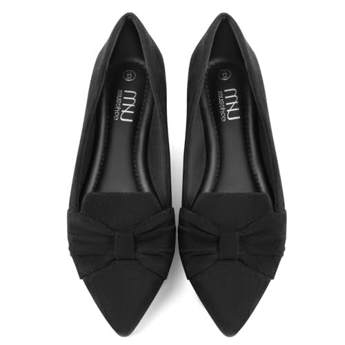 MUSSHOE Flat Shoes Women Comfortable Pointed Toe Slip on Women's Flats,Black Suede 8 - Image 1