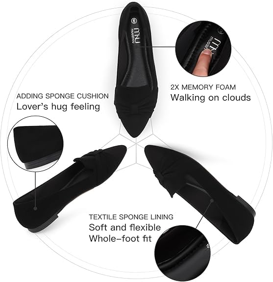 MUSSHOE Flat Shoes Women Comfortable Pointed Toe Slip on Women's Flats,Black Suede 8 - Image 5