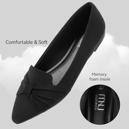 MUSSHOE Flat Shoes Women Comfortable Pointed Toe Slip on Women's Flats,Black Suede 8 - Image 3