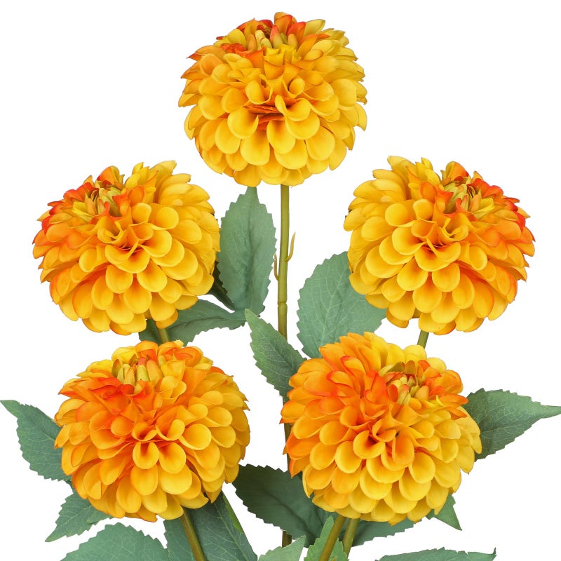 Hollyone 5PCS Artificial Dahlia Flowers Large 212 Fake Silk Flowers Orange Real Looking Dahlia with Long Stems for DIY Wedding Bouquets Centerpieces Arrangements Bridal Shower Party Home Decorations