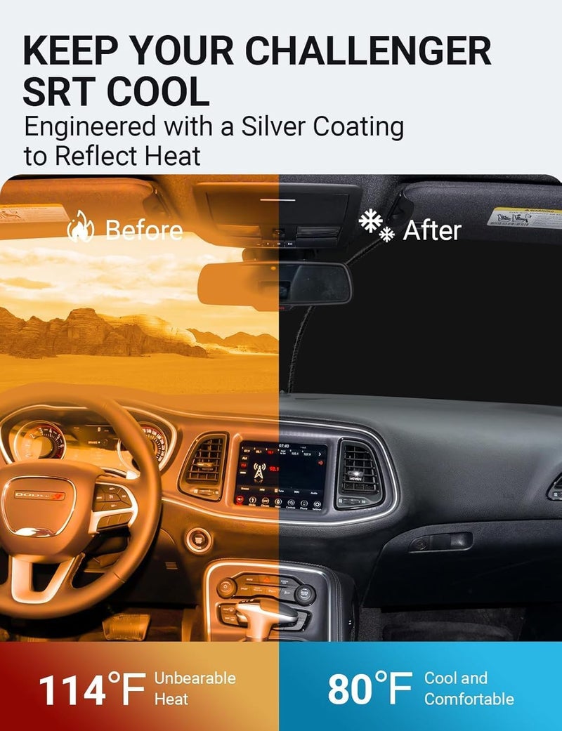 Proadsy Custom Fit Front Windshield Sun Shade for Dodge Challenger - Image 3