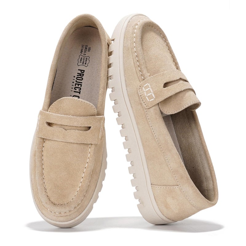 Project Cloud 100% Genuine Leather Loafers for Women â€“ Memory Foam Insoles Slip On Shoes for Women â€“ Lightweight Womens Shoes â€“ Non Slip Womens Loafers (Filide1, Nude,10) - Image 1