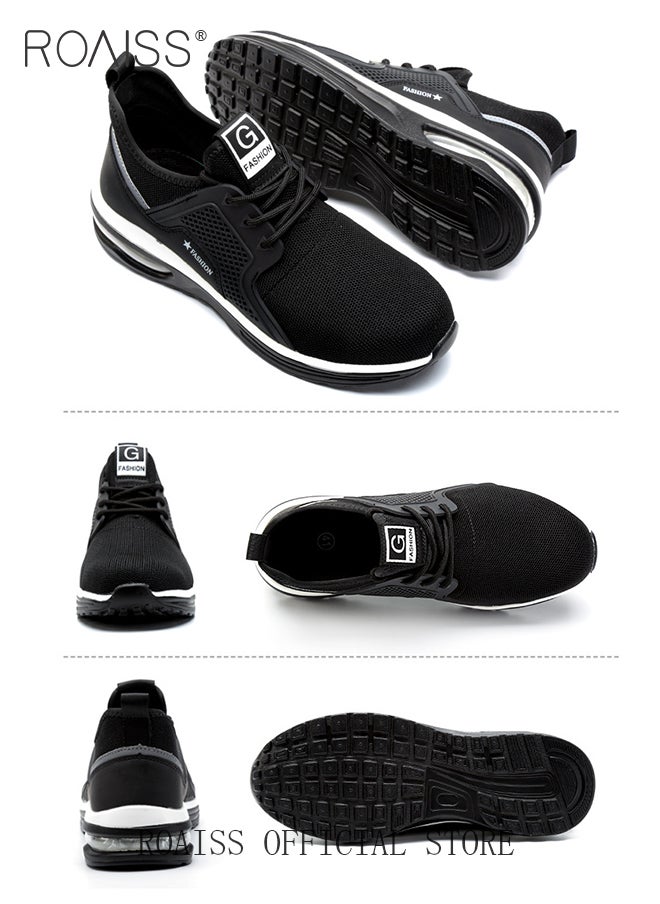 Upgraded Version Labor Protection Shoes for Men Fly Woven European Standard Steel Toe Work Safety Shoes Comfortable Air Cushion Sole Sneakers Mens Sports Shoes with Night Reflective Design Colorblock Sneakers