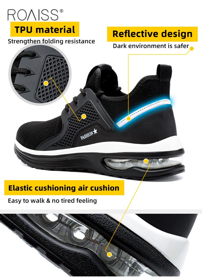 Upgraded Version Labor Protection Shoes for Men Fly Woven European Standard Steel Toe Work Safety Shoes Comfortable Air Cushion Sole Sneakers Mens Sports Shoes with Night Reflective Design Colorblock Sneakers