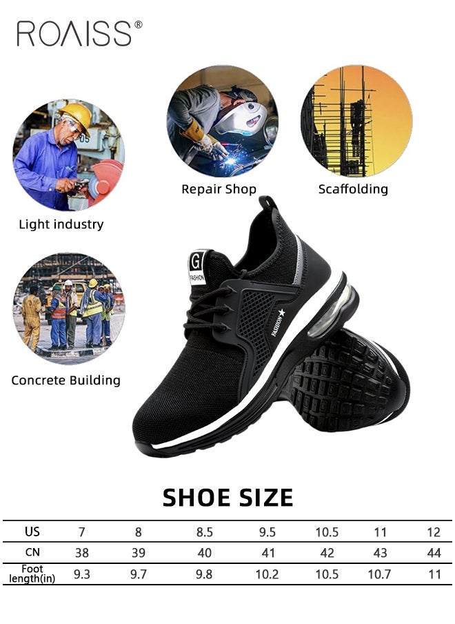 Upgraded Version Labor Protection Shoes for Men Fly Woven European Standard Steel Toe Work Safety Shoes Comfortable Air Cushion Sole Sneakers Mens Sports Shoes with Night Reflective Design Colorblock Sneakers