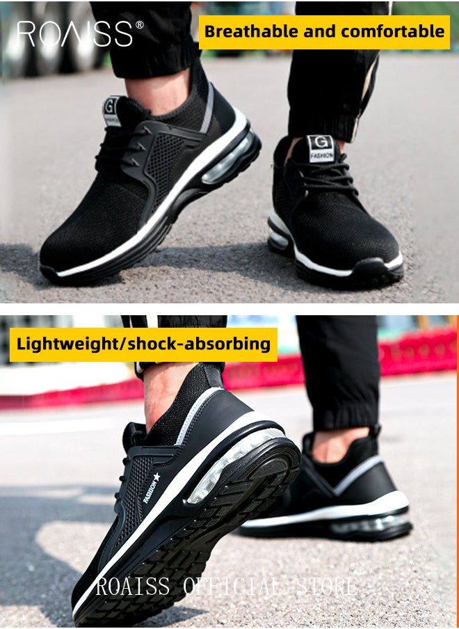Upgraded Version Labor Protection Shoes for Men Fly Woven European Standard Steel Toe Work Safety Shoes Comfortable Air Cushion Sole Sneakers Mens Sports Shoes with Night Reflective Design Colorblock Sneakers