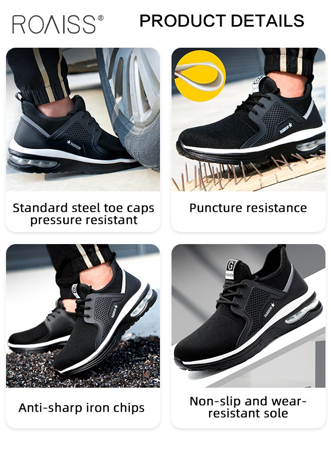 Upgraded Version Labor Protection Shoes for Men Fly Woven European Standard Steel Toe Work Safety Shoes Comfortable Air Cushion Sole Sneakers Mens Sports Shoes with Night Reflective Design Colorblock Sneakers