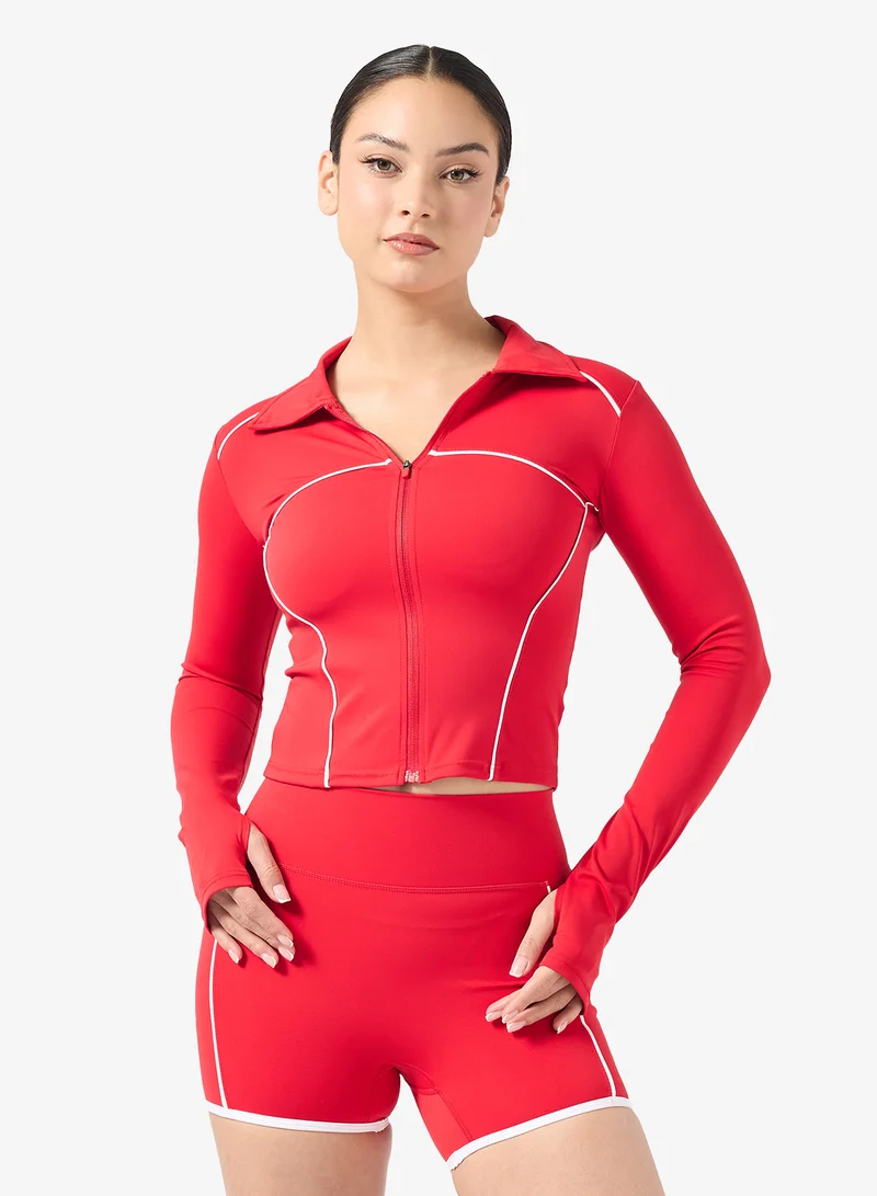 FRWD  Contrast Trim Detail Sculpting Zip Up Top & Short Set for Women | Best Price UAE