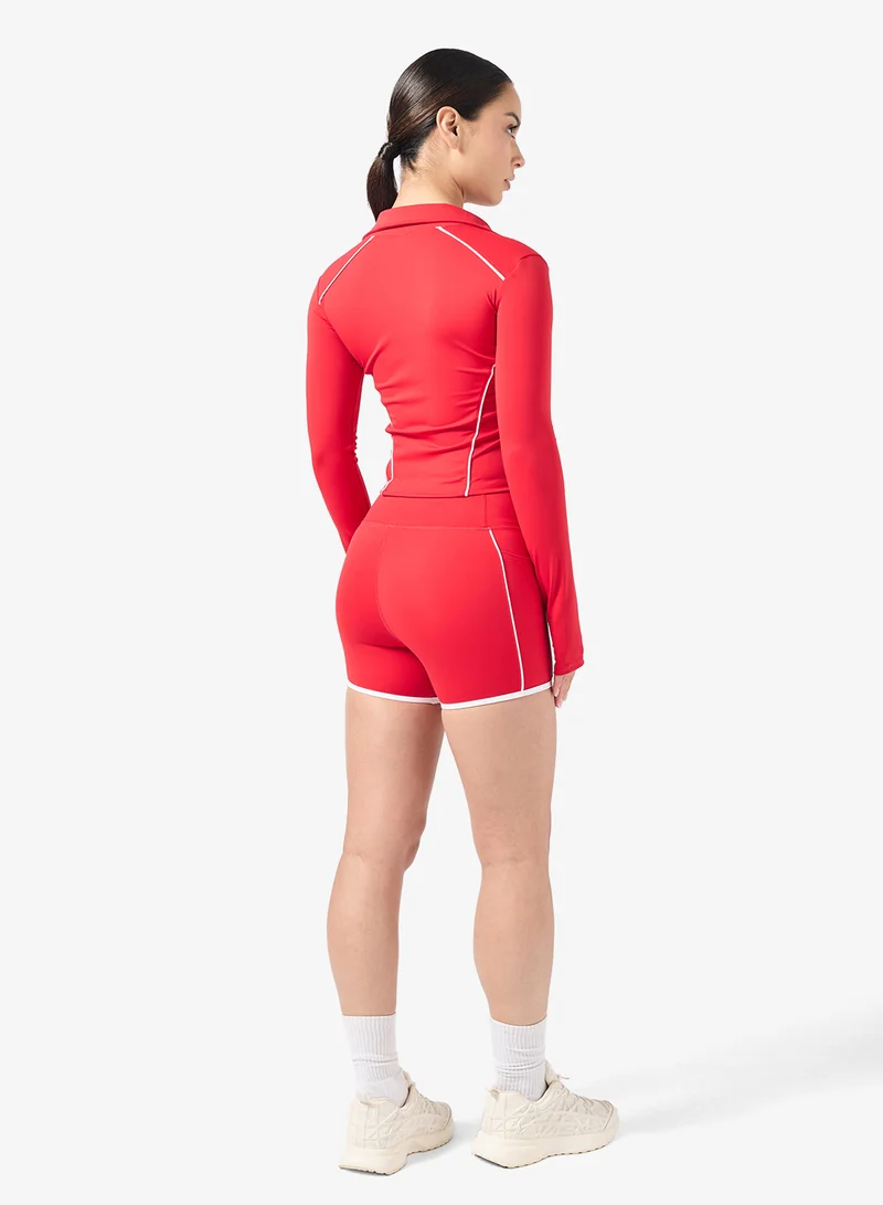 FRWD Contrast Trim Detail Sculpting Zip Up Top & Short Set