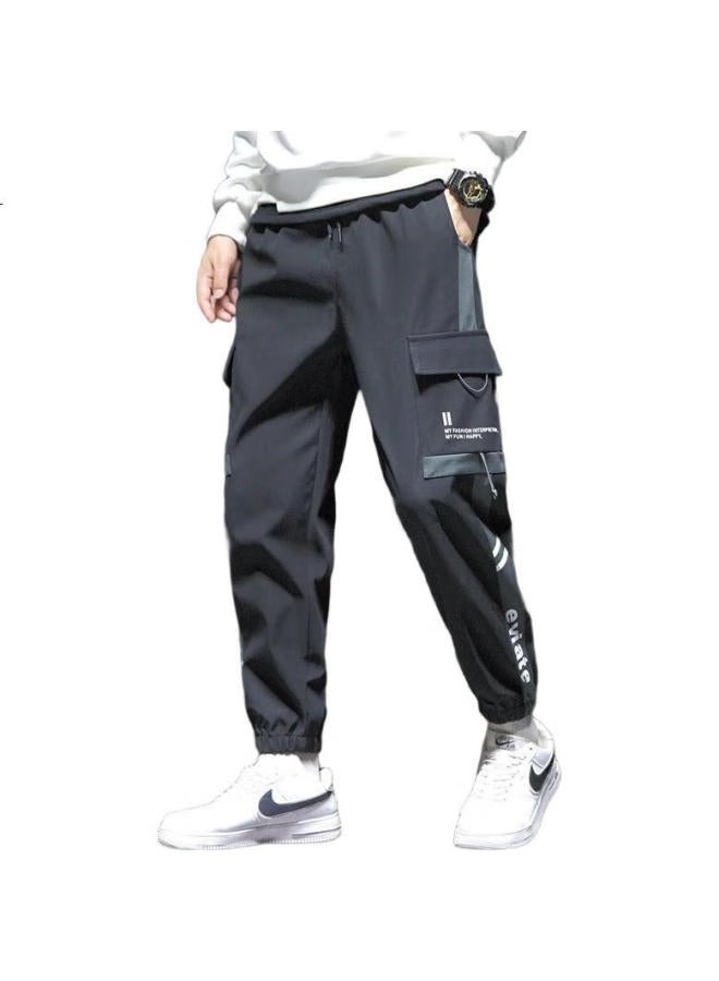 PLAYBOY Men'S Autumn And Winter Casual Pants Men'S Loose-Fit Tapered Leg Trendy Long Pants Black L - Image 2