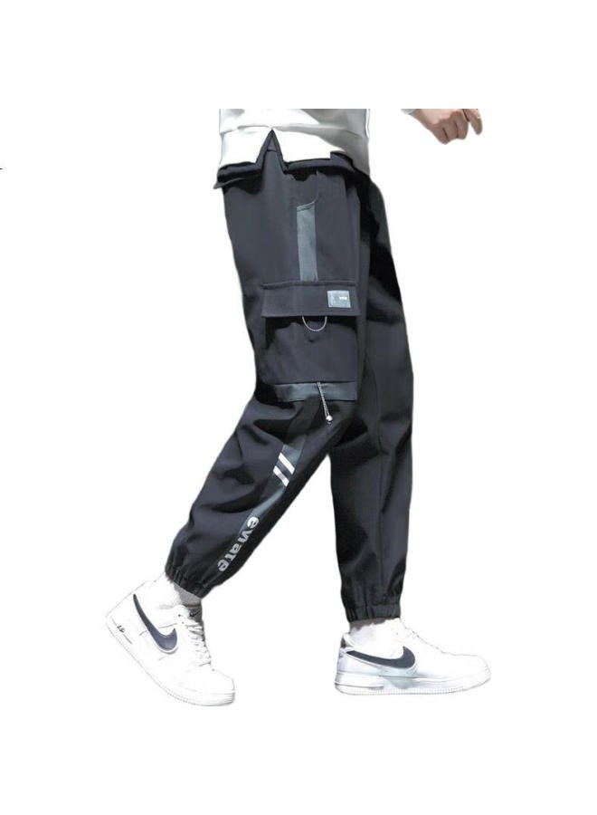 PLAYBOY Men'S Autumn And Winter Casual Pants Men'S Loose-Fit Tapered Leg Trendy Long Pants Black L - Image 1