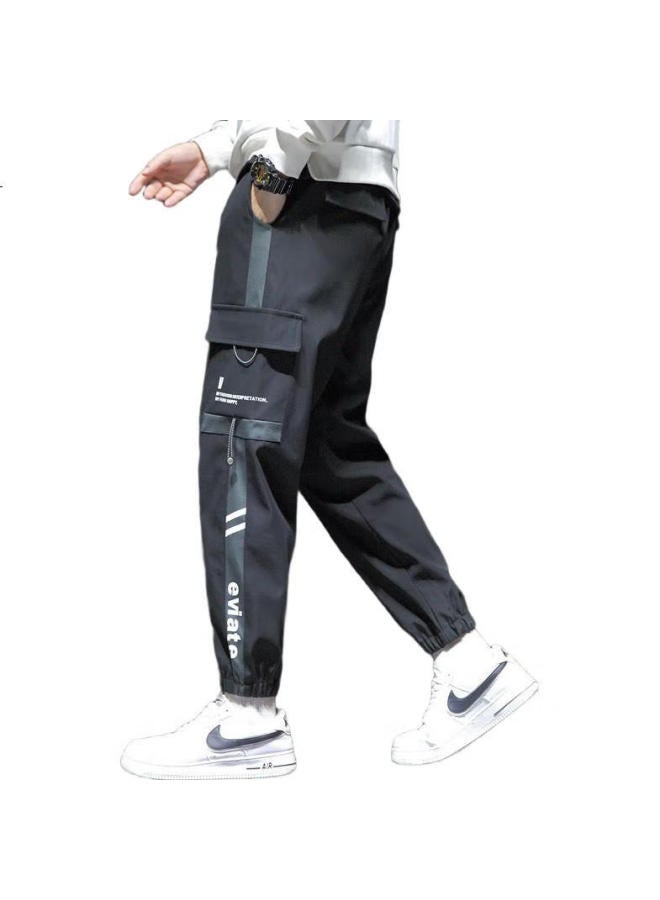 PLAYBOY Men'S Autumn And Winter Casual Pants Men'S Loose-Fit Tapered Leg Trendy Long Pants Black L - Image 3