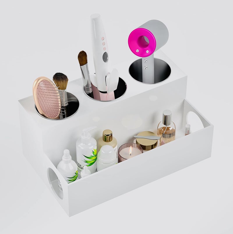 TPGP PecMuikee Acrylic Hair Tool Organizer with 3 Cups - White - Image 1