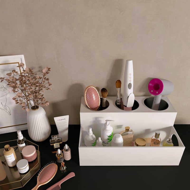 TPGP PecMuikee Acrylic Hair Tool Organizer with 3 Cups - White - Image 2