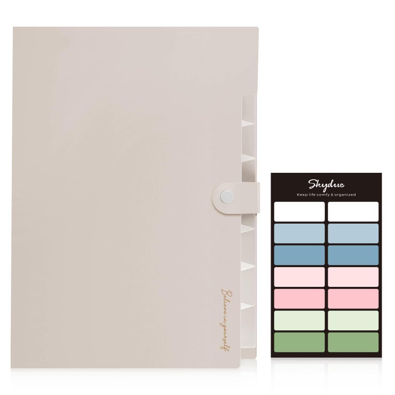 SKYDUE Expanding File Organizer with 8 Pockets, Accordion File Folders with Labels, Portable Document Paper Bill Receipt Organizer, Home College School Office Supplies, Letter Size,Milk Tea Brow - Image 2