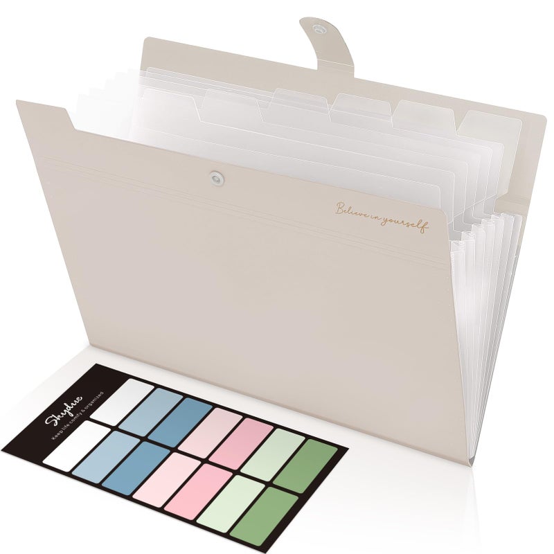 SKYDUE Expanding File Organizer with 8 Pockets, Accordion File Folders with Labels, Portable Document Paper Bill Receipt Organizer, Home College School Office Supplies, Letter Size,Milk Tea Brow - Image 1
