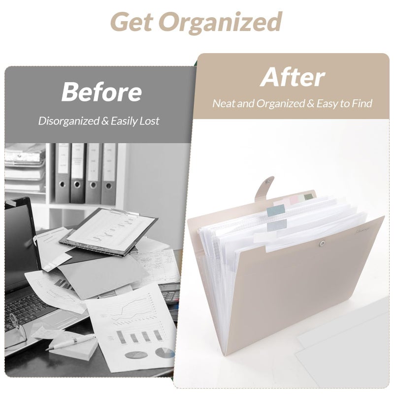 SKYDUE Expanding File Organizer with 8 Pockets, Accordion File Folders with Labels, Portable Document Paper Bill Receipt Organizer, Home College School Office Supplies, Letter Size,Milk Tea Brow - Image 3