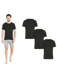 BYC MEN'S ROUND NECK COTTON UNDERSHIRT (PACK OF 3) - BLACK  - Image 1