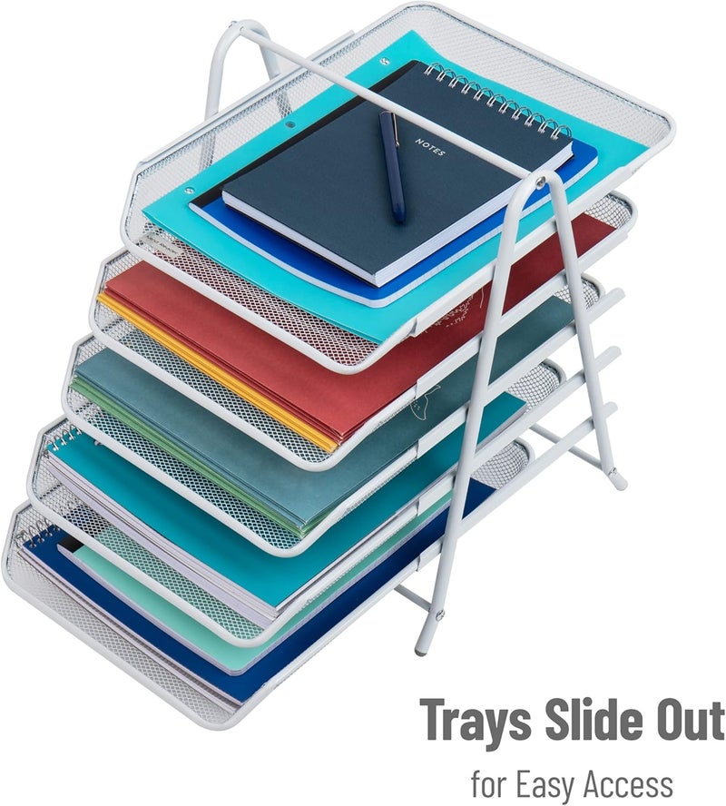 Mind Reader 5Tpaper-Wht 5 Tier, Desk Organizer With 5 Sliding Trays For Letters, Documents, Mail, Files, Paper, White - Image 4