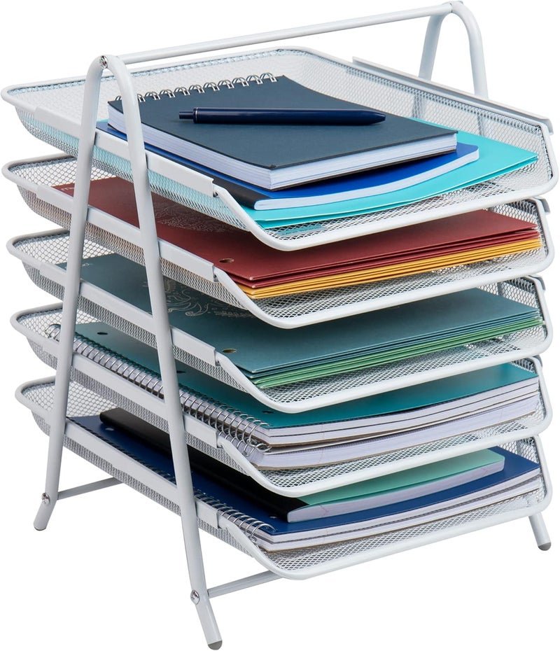 Mind Reader 5Tpaper-Wht 5 Tier, Desk Organizer With 5 Sliding Trays For Letters, Documents, Mail, Files, Paper, White - Image 1