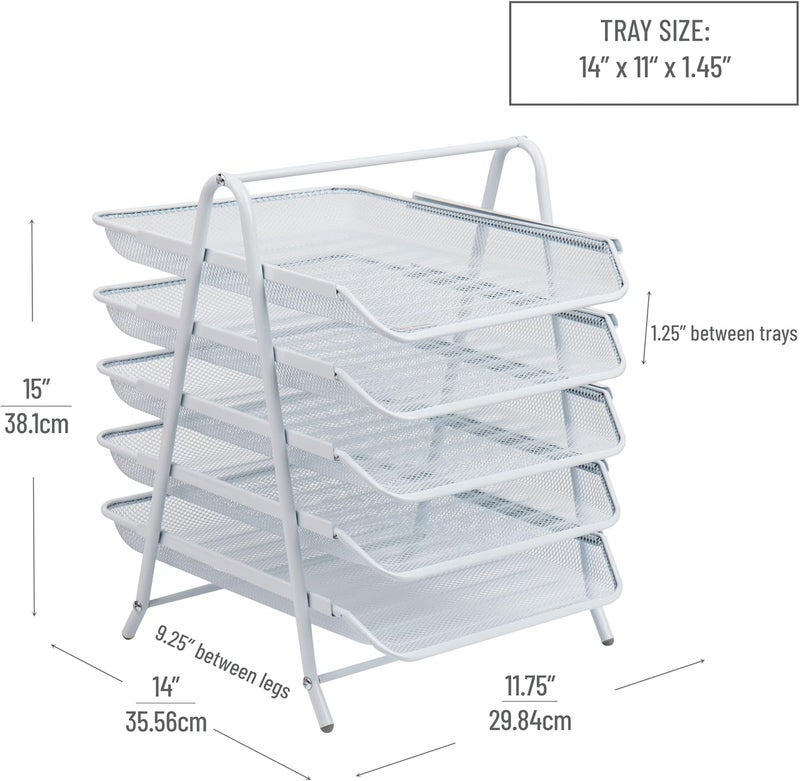 Mind Reader 5Tpaper-Wht 5 Tier, Desk Organizer With 5 Sliding Trays For Letters, Documents, Mail, Files, Paper, White - Image 3