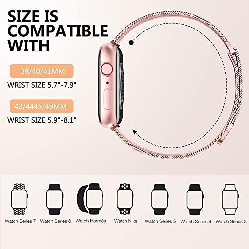 Zedoli Compatible with Apple Watch Band 40mm 38mm 41mm 42mm iWatch Bands SE Ultra Series 11 10 9 8 7 6 5 4 3 2 1 for Women Men, Stainless Steel Magnetic Mesh Loop Adjustable Metal Strap Rose Pink Gold - Image 5