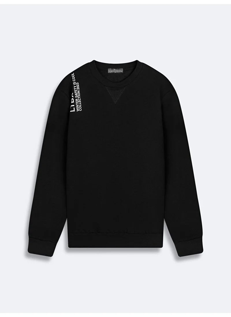 LTB Slogan Zero Collar Long Sleeve Regular Fit Black Sweatshirt